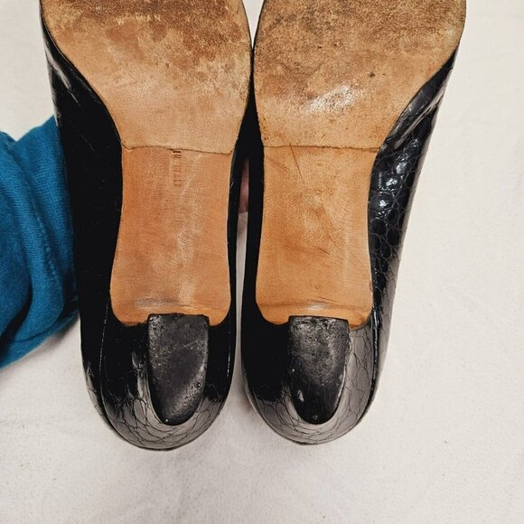 Salvatore Ferragamo 80s Vintage Sz 8 B Black  Embossed Leather Pumps Minor Flaws - Picture 16 of 16